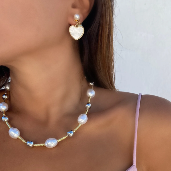 Marka Model İncili Kalp Küpe