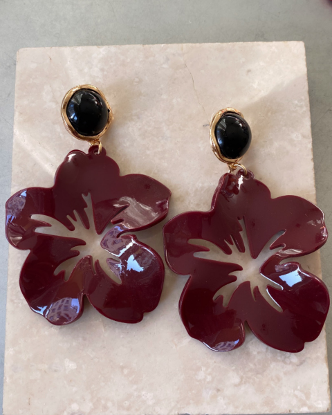 Marka Akrilik Çiçek Küpe- Bordo