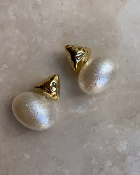 Altın Kaplama Bombeli İnci Küpe