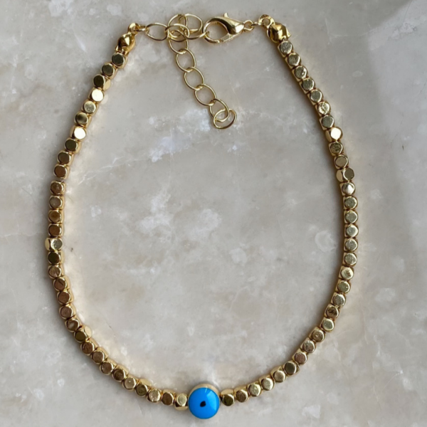 Gold Küp Boncuklu Nazarlı Halhal