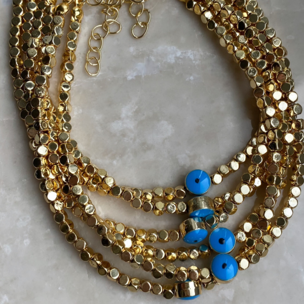 Gold Küp Boncuklu Nazarlı Halhal