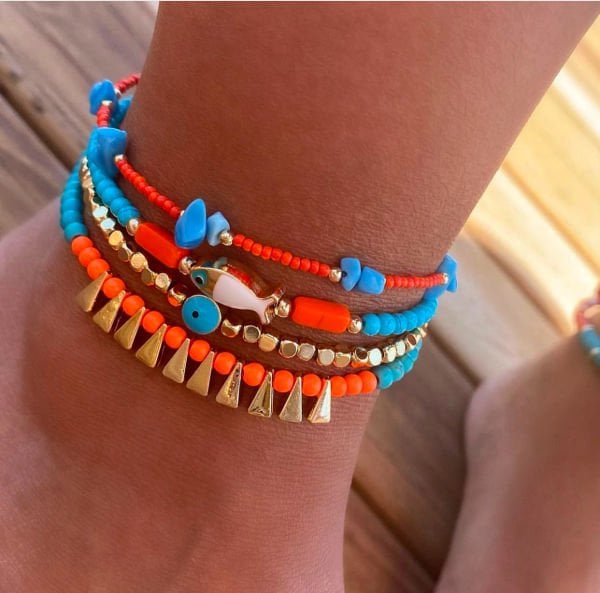 Gold Küp Boncuklu Nazarlı Halhal