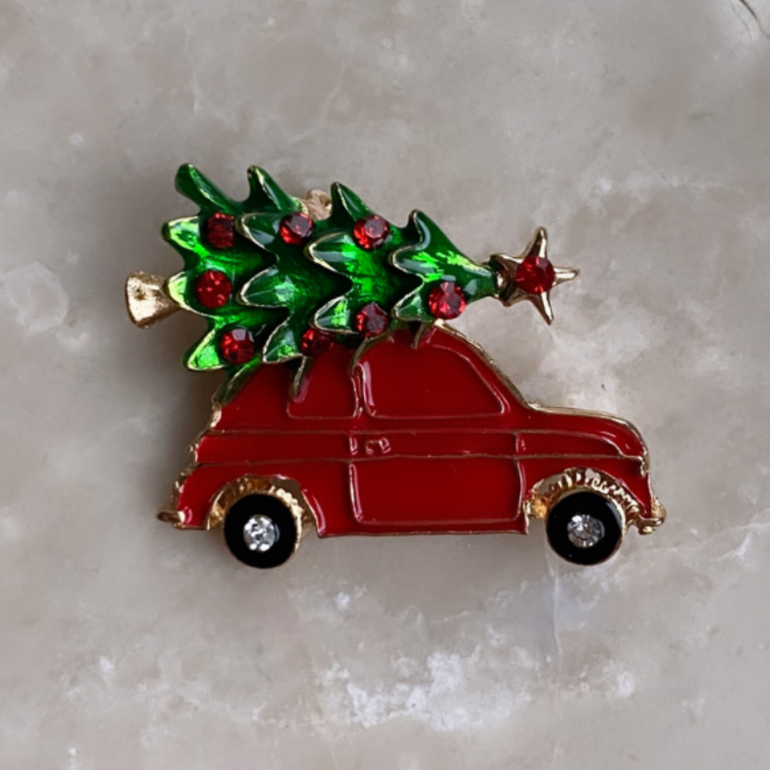 Yeni Yıl Araba Çam Ağacı Broş