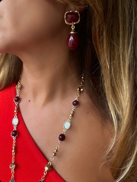 Marka Model Bordo Damla Küpe