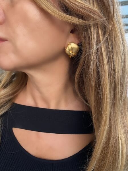 Özel Seri Parlak Gold Kare Küpe-2cm