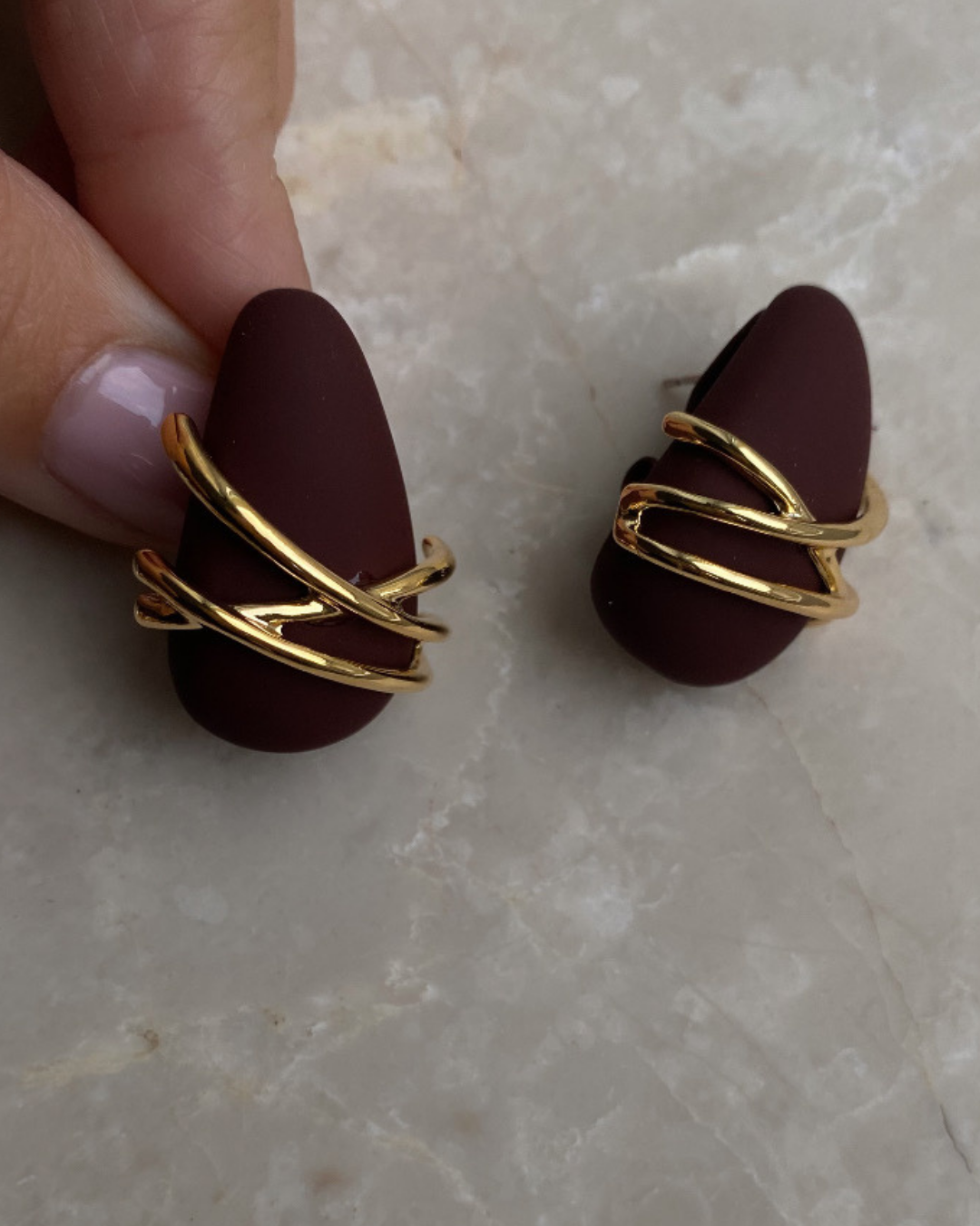 Özel Seri Bordo Gold Detaylı Damla Küpe-3cm