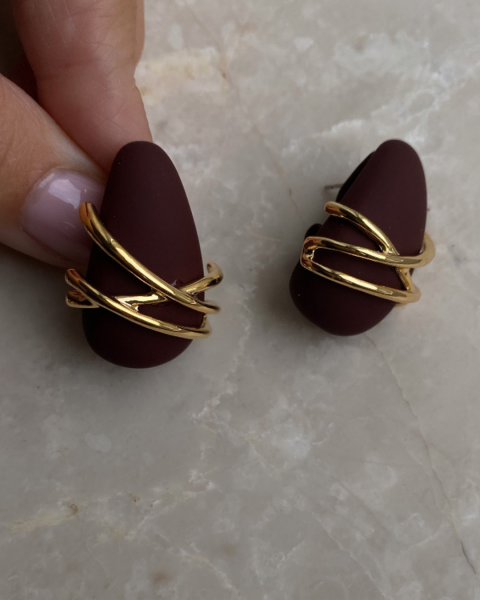 Özel Seri Bordo Gold Detaylı Damla Küpe-3cm
