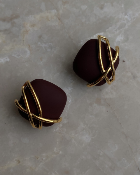 Özel Seri Bordo Gold Detaylı Damla Küpe-2cm