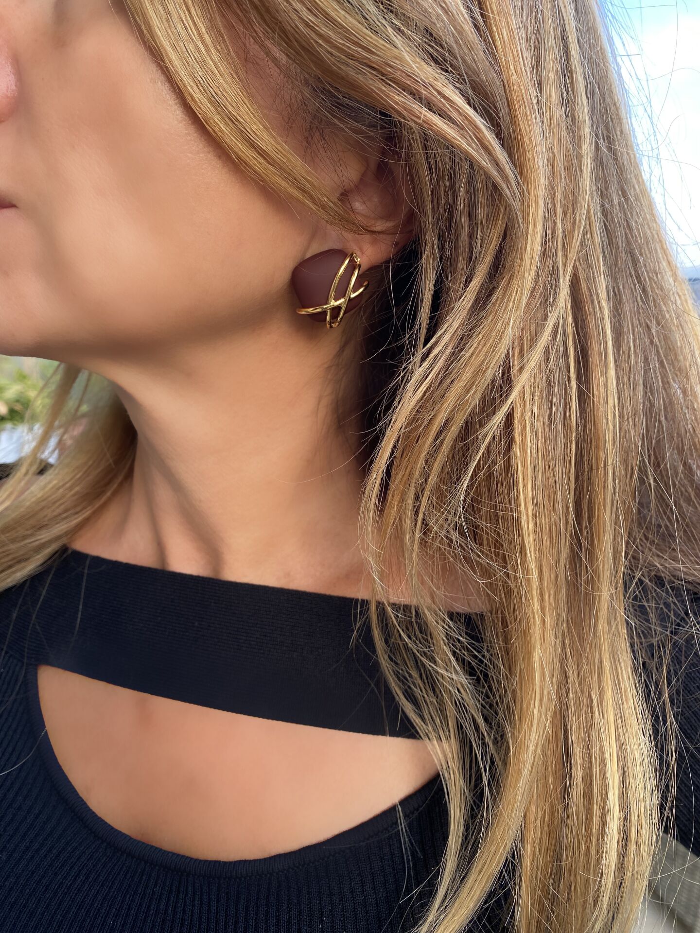 Özel Seri Bordo Gold Detaylı Küpe-2cm