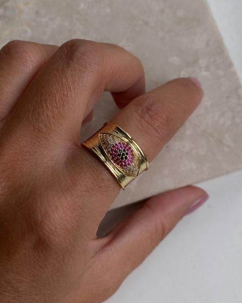 Ayarlanabilir Pembe Taşlı Göz Yüzük