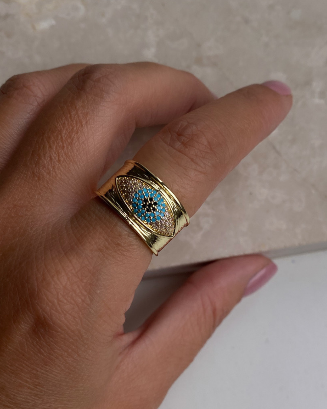 Ayarlanabilir Mavi Taşlı Göz Yüzük