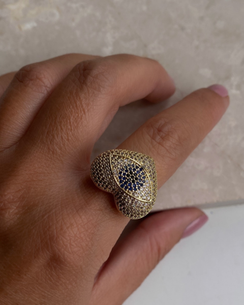 Ayarlanabilir Ful Taşlı Kalp Yüzük