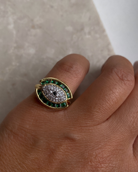 Ayarlanabilir Yeşil Taşlı Serçe Parmak Yüzük