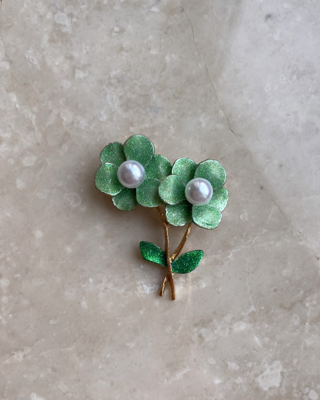 Yeşil Simli Çiçek Broş