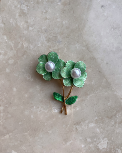 Yeşil Simli Çiçek Broş