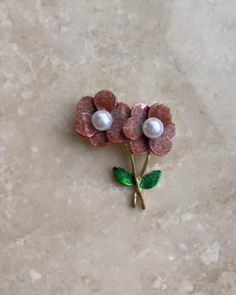 Kırmızı Simli Çiçek Broş