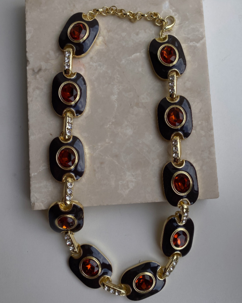 Marka Model Kahve Taş Detaylı Kolye