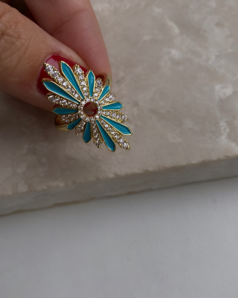 Ayarlanabilir Mavi Mineli Çiçek Yüzük