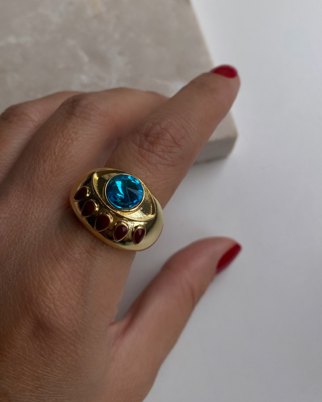 Ayarlanabilir Mavi Taşlı Yüzük