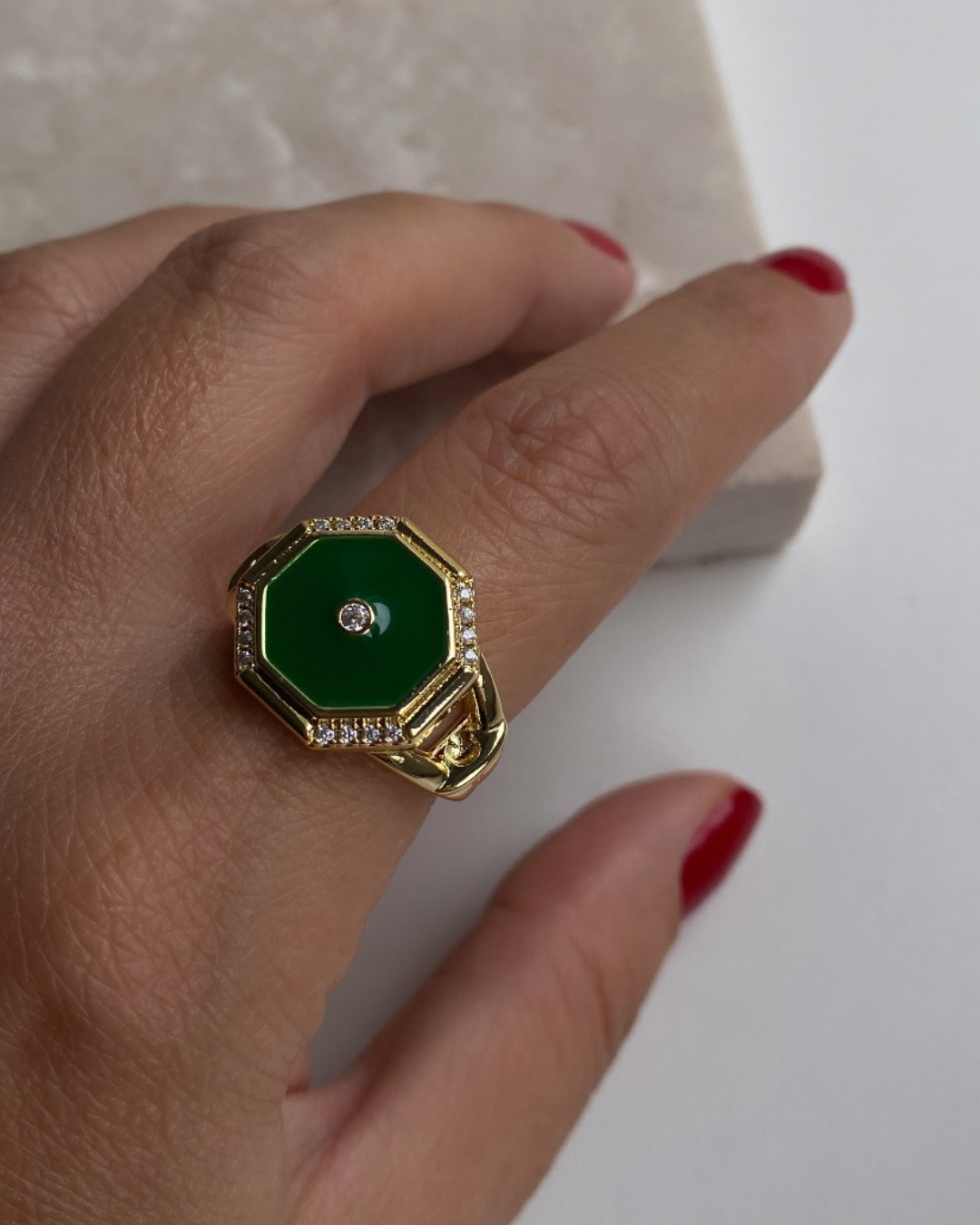 Ayarlanabilir Yeşil Taşlı Yüzük