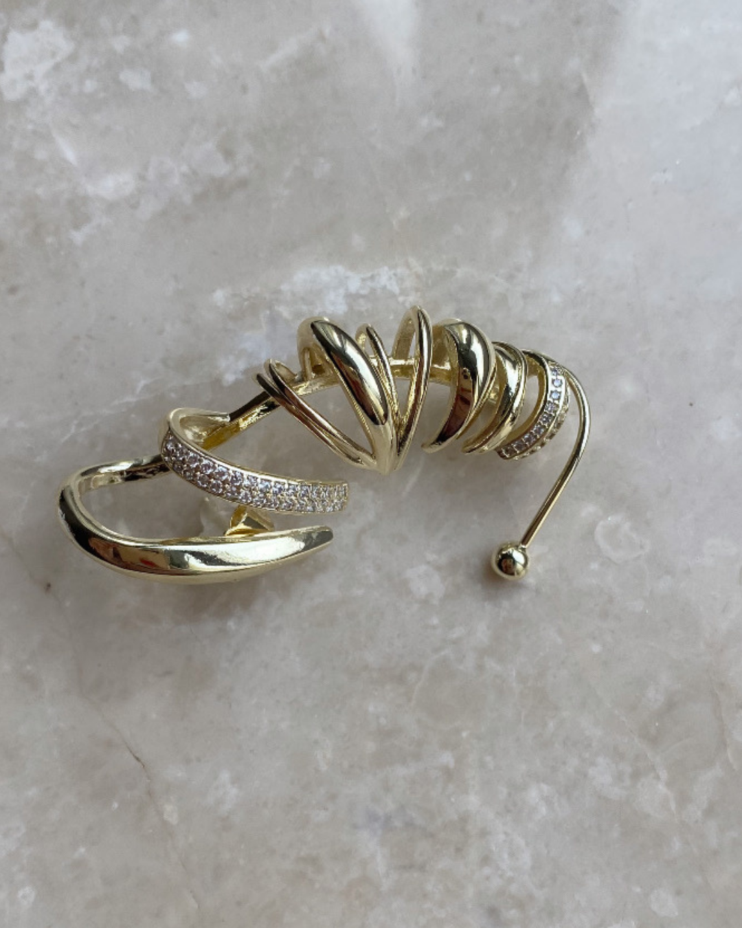 Özel Seri Çoklu Görünümlü Küpe-Gold Taşlı