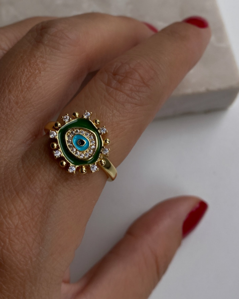 Ayarlanabilir Yeşil Nazarlı Yüzük