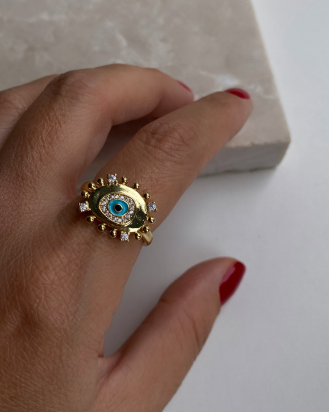 Ayarlanabilir Mavi Nazarlı Yüzük