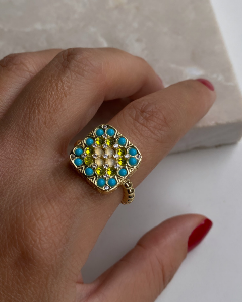 Ayarlanabilir Mavi Sarı Taşlı Yüzük