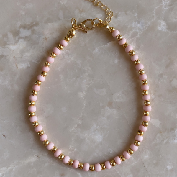 Küp Boncuk Detaylı Halhal- Pembe
