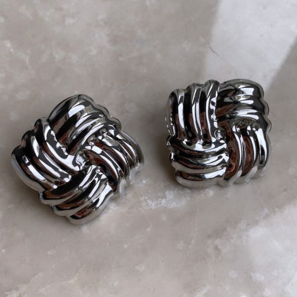 Altın Kaplama Hailey Kare Küpe- Silver