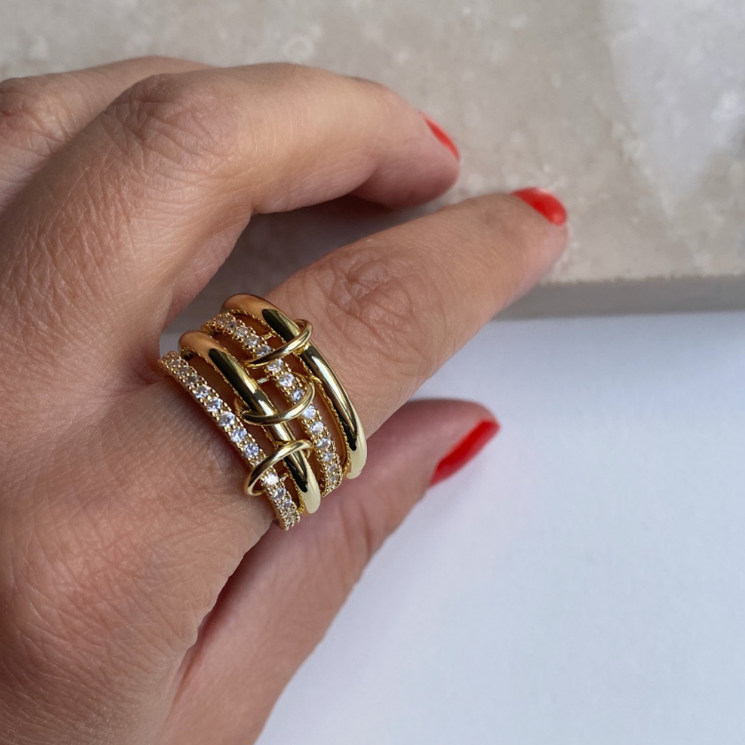 Marka Dörtlü Gold Taşlı Yüzük-19 numara