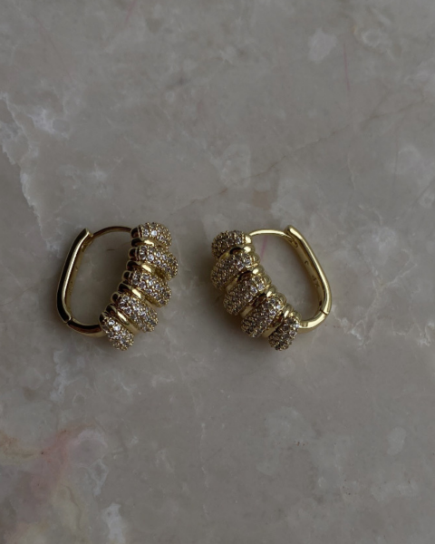 Özel Seri Çizgili Taşlı Oval Küpe