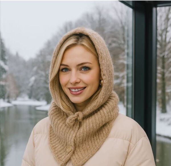 Düğmeli Balaclava- Vizon