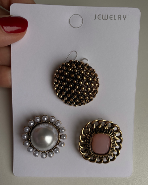 Pembe Taşlı Üçlü Set Broş