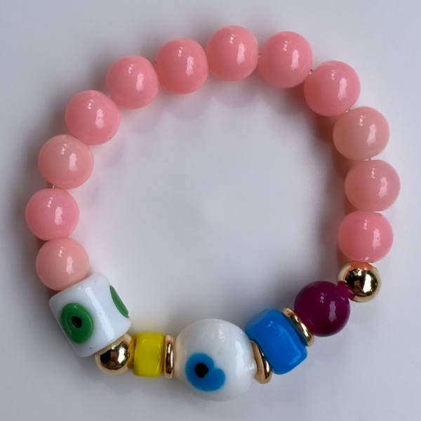 Pembe Doğaltaş Nazarlı Bileklik