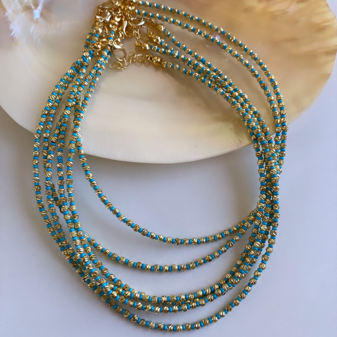 Mavi Dorika Detaylı Choker- Bileklik