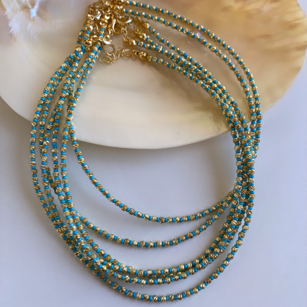 Mavi Dorika Detaylı Choker- Bileklik