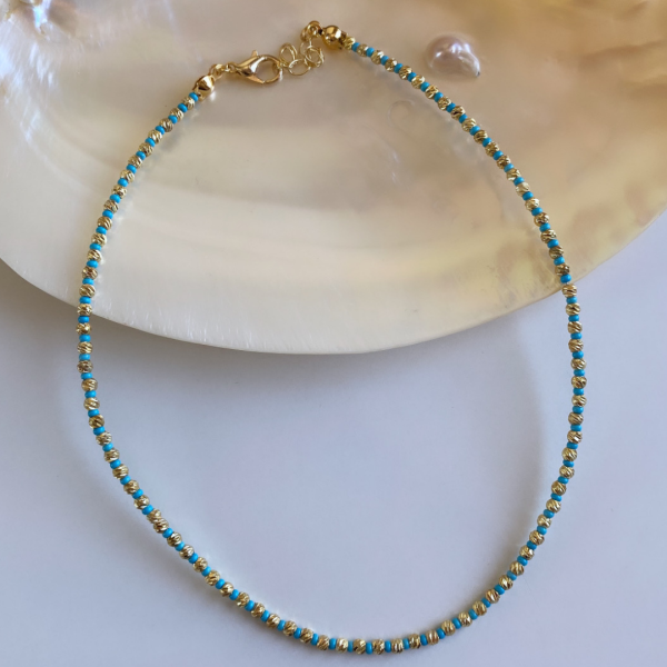 Mavi Dorika Detaylı Choker- Bileklik