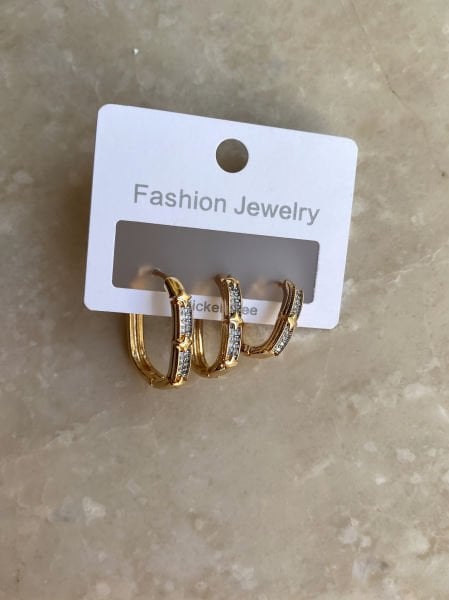 Altın Kaplama Dörtgen Taşlı Set Küpe