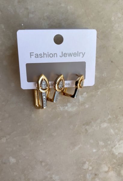 Altın Kaplama Damla Taşlı Set Küpe