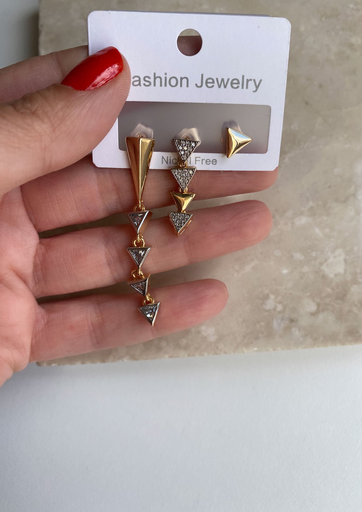 Altın Kaplama Üçgen Set Küpe