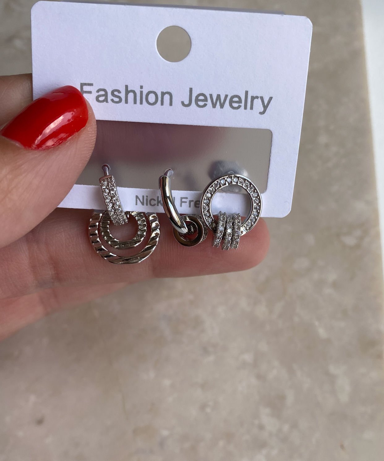 Altın Kaplama Halka Detaylı Set Küpe-Silver