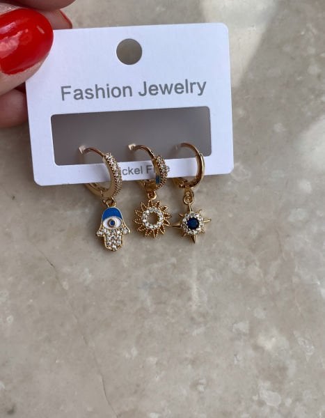 Altın Kaplama Fatma Ana Eli Set Küpe