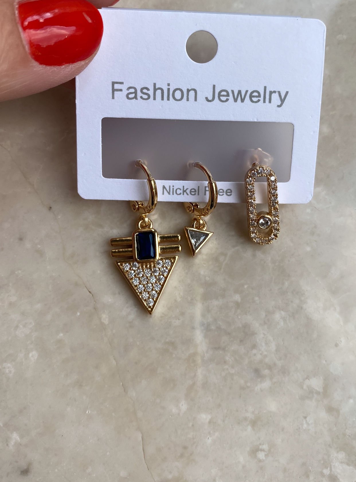 Altın Kaplama Mavi Taşlı Set Küpe