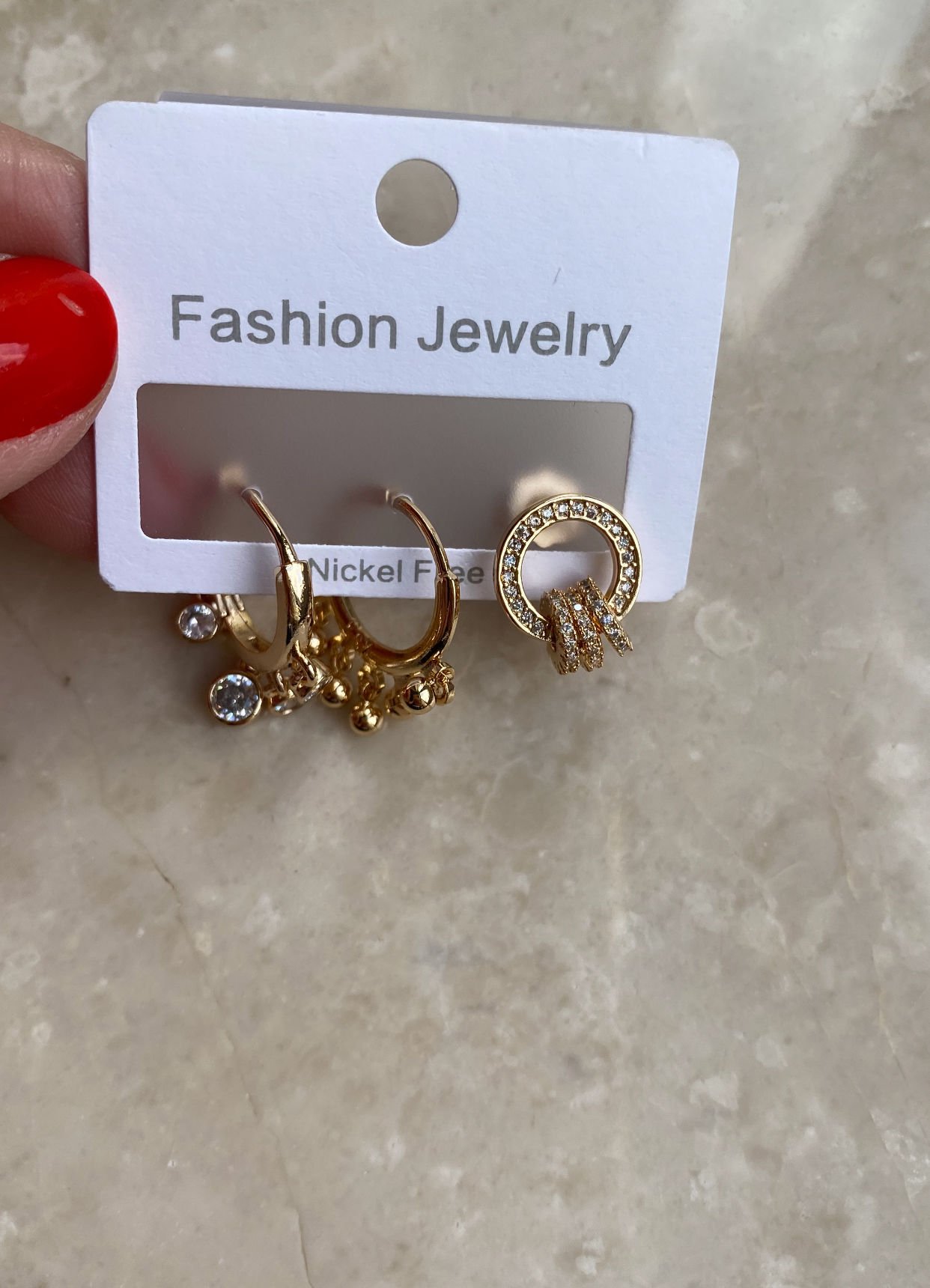 Altın Kaplama Sallantılı Taşlı Set Küpe