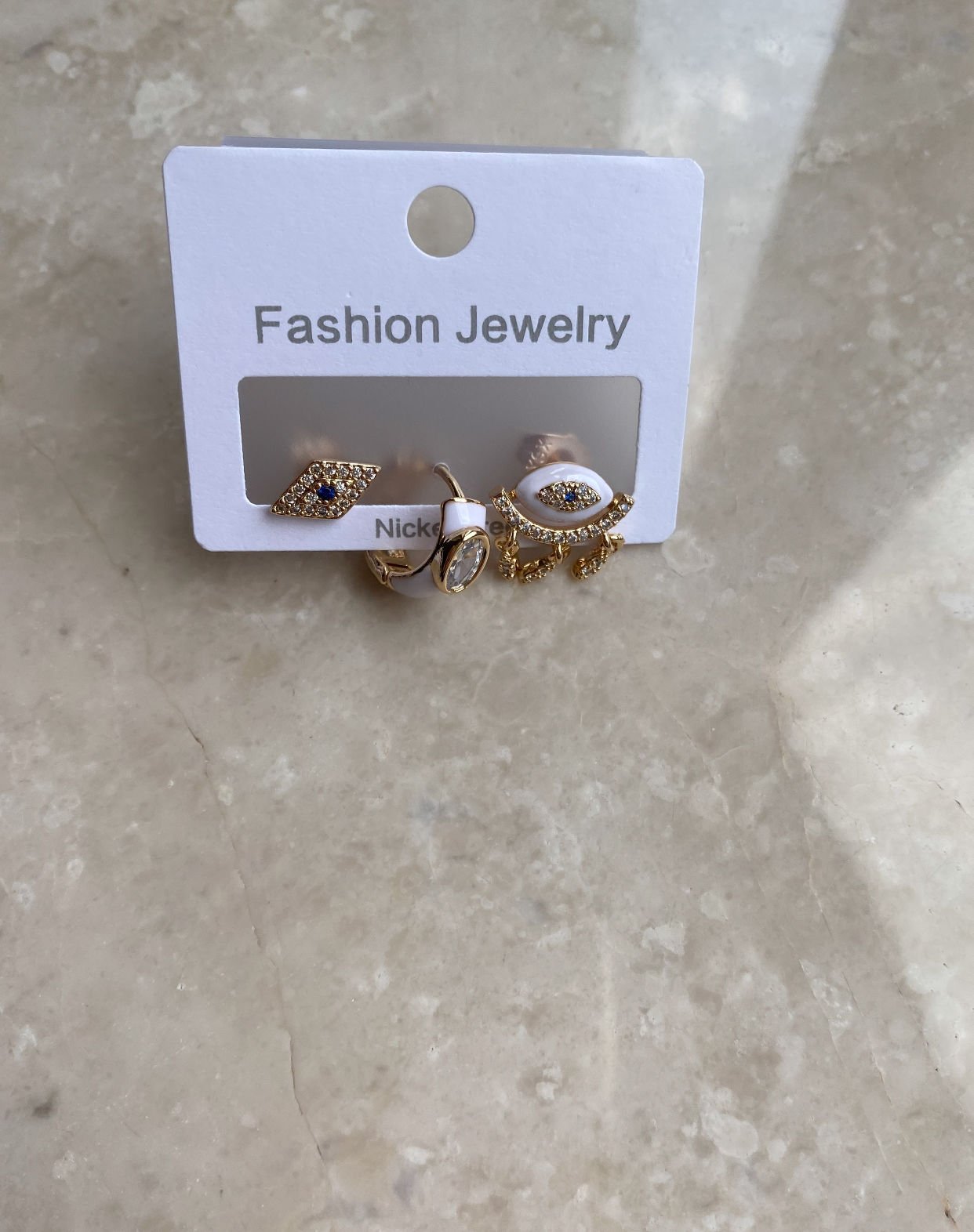 Altın Kaplama Beyaz Mineli Set Küpe