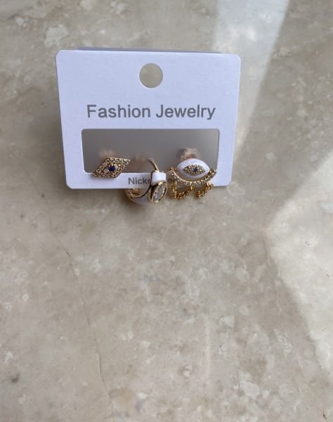 Altın Kaplama Beyaz Mineli Set Küpe