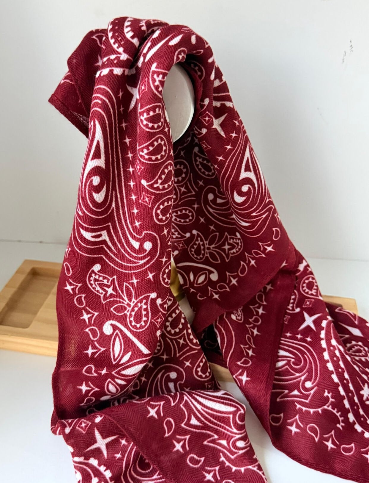 Bordo Ekru Etnik Desenli Şal 70*70