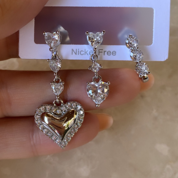 Altın Kaplama Taşlı Set Kalp Küpe