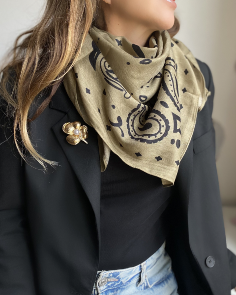 Yeşil Etnik Desenli Şal 90*90